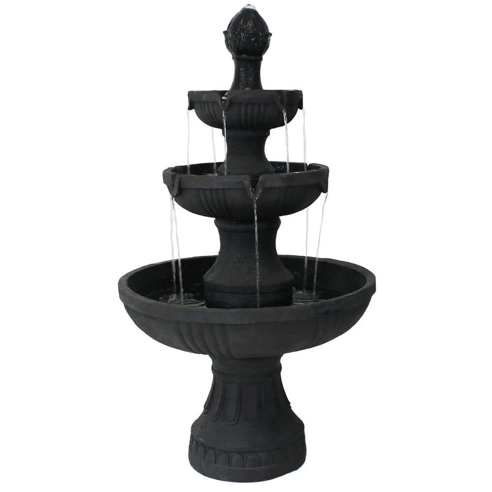 Sunnydaze Decor 43 in. 3-Tiered Flower Blossom Electric Fountain in Black 1 Sunnydaze Decor 43 in. 3-Tiered Flower Blossom Electric Fountain in Black