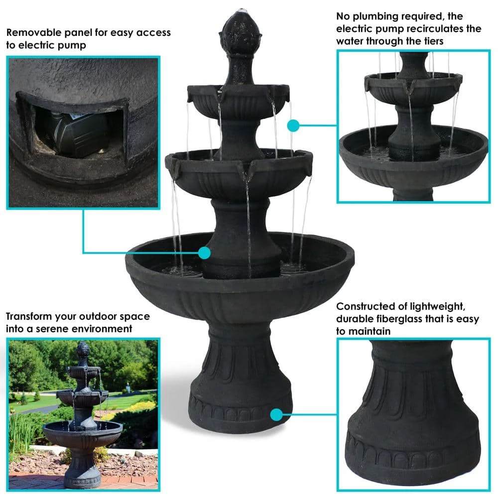 Sunnydaze Decor 43 in. 3-Tiered Flower Blossom Electric Fountain in Black 6 Sunnydaze Decor 43 in. 3-Tiered Flower Blossom Electric Fountain in Black - Image 6