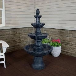 Sunnydaze Decor 4-Tier Electric Pineapple Water Fountain in Black -Sunnydaze Decor Sales sunnydaze decor freestanding fountains fc 73650 blk 44 1000