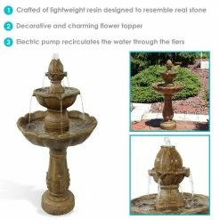 Sunnydaze Decor 38 in. 2-Tier Blooming Flower Outdoor Water Fountain -Sunnydaze Decor Sales sunnydaze decor freestanding fountains gsi 707 4f 1000