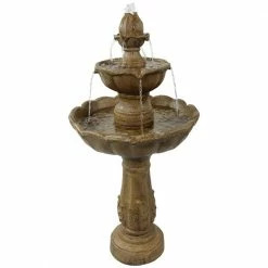 Sunnydaze Decor 38 in. 2-Tier Blooming Flower Outdoor Water Fountain