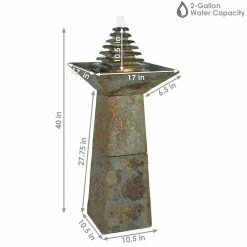 Sunnydaze Decor 40 in. Layered Slate Pyramid Outdoor Cascading Water Fountain with LED Light -Sunnydaze Decor Sales sunnydaze decor freestanding fountains gsi 798 1f 1000