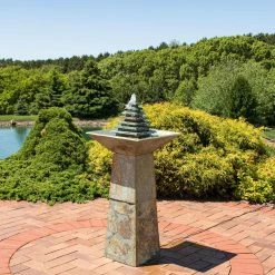Sunnydaze Decor 40 in. Layered Slate Pyramid Outdoor Cascading Water Fountain with LED Light -Sunnydaze Decor Sales sunnydaze decor freestanding fountains gsi 798 31 1000
