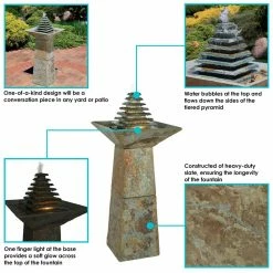 Sunnydaze Decor 40 in. Layered Slate Pyramid Outdoor Cascading Water Fountain with LED Light -Sunnydaze Decor Sales sunnydaze decor freestanding fountains gsi 798 44 1000