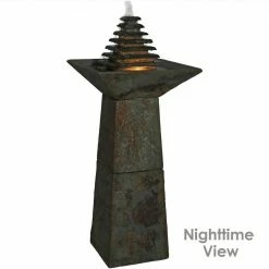 Sunnydaze Decor 40 in. Layered Slate Pyramid Outdoor Cascading Water Fountain with LED Light -Sunnydaze Decor Sales sunnydaze decor freestanding fountains gsi 798 4f 1000