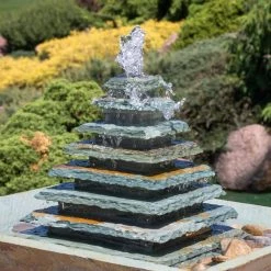 Sunnydaze Decor 40 in. Layered Slate Pyramid Outdoor Cascading Water Fountain with LED Light -Sunnydaze Decor Sales sunnydaze decor freestanding fountains gsi 798 76 1000