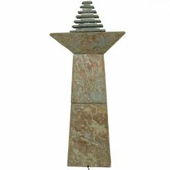 Sunnydaze Decor 40 in. Layered Slate Pyramid Outdoor Cascading Water Fountain with LED Light -Sunnydaze Decor Sales sunnydaze decor freestanding fountains gsi 798 fa 1000