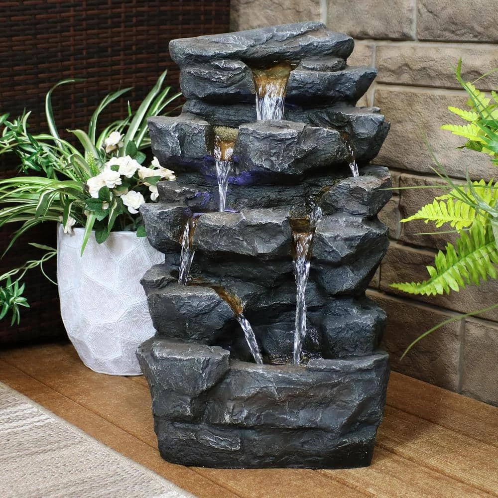 Sunnydaze Decor 24 in. Grotto Falls Cascading Water Fountain with LED Lights 10 Sunnydaze Decor 24 in. Grotto Falls Cascading Water Fountain with LED Lights - Image 10