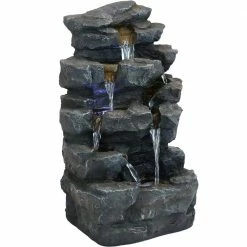Sunnydaze Decor 24 in. Grotto Falls Cascading Water Fountain with LED Lights