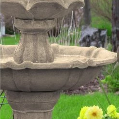 Sunnydaze Decor 45 in. 2-Tier Earth Arcade Solar with Battery Backup Tiered Fountain with LED Light -Sunnydaze Decor Sales sunnydaze decor freestanding fountains sl 0213 4f 1000