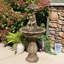 Sunnydaze Decor 43 in. Lovers Umbrella Solar with Battery Backup Outdoor Cascade Water Fountain with LED Lights (4-Pieces) -Sunnydaze Decor Sales sunnydaze decor freestanding fountains sl 0241 4f 1000