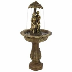 Sunnydaze Decor 43 in. Lovers Umbrella Solar with Battery Backup Outdoor Cascade Water Fountain with LED Lights (4-Pieces)