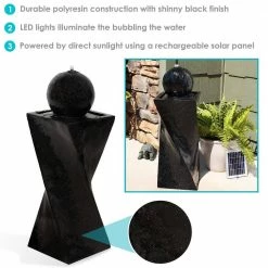 Sunnydaze Decor 29-3/4 in. Black Ball Solar with Battery Backup Outdoor Cascade Fountain with LED Light (3-Pieces) -Sunnydaze Decor Sales sunnydaze decor freestanding fountains sl 0250 blk 44 1000