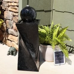 Sunnydaze Decor 29-3/4 in. Black Ball Solar with Battery Backup Outdoor Cascade Fountain with LED Light (3-Pieces) -Sunnydaze Decor Sales sunnydaze decor freestanding fountains sl 0250 blk 4f 1000