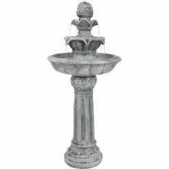 Sunnydaze Decor 42 in. White Ornate Elegance Tiered Outdoor Solar Water Fountain with Backup Battery and LED Light