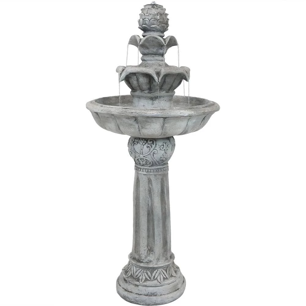 Sunnydaze Decor 42 in. White Ornate Elegance Tiered Outdoor Solar Water Fountain with Backup Battery and LED Light 1 Sunnydaze Decor 42 in. White Ornate Elegance Tiered Outdoor Solar Water Fountain with Backup Battery and LED Light