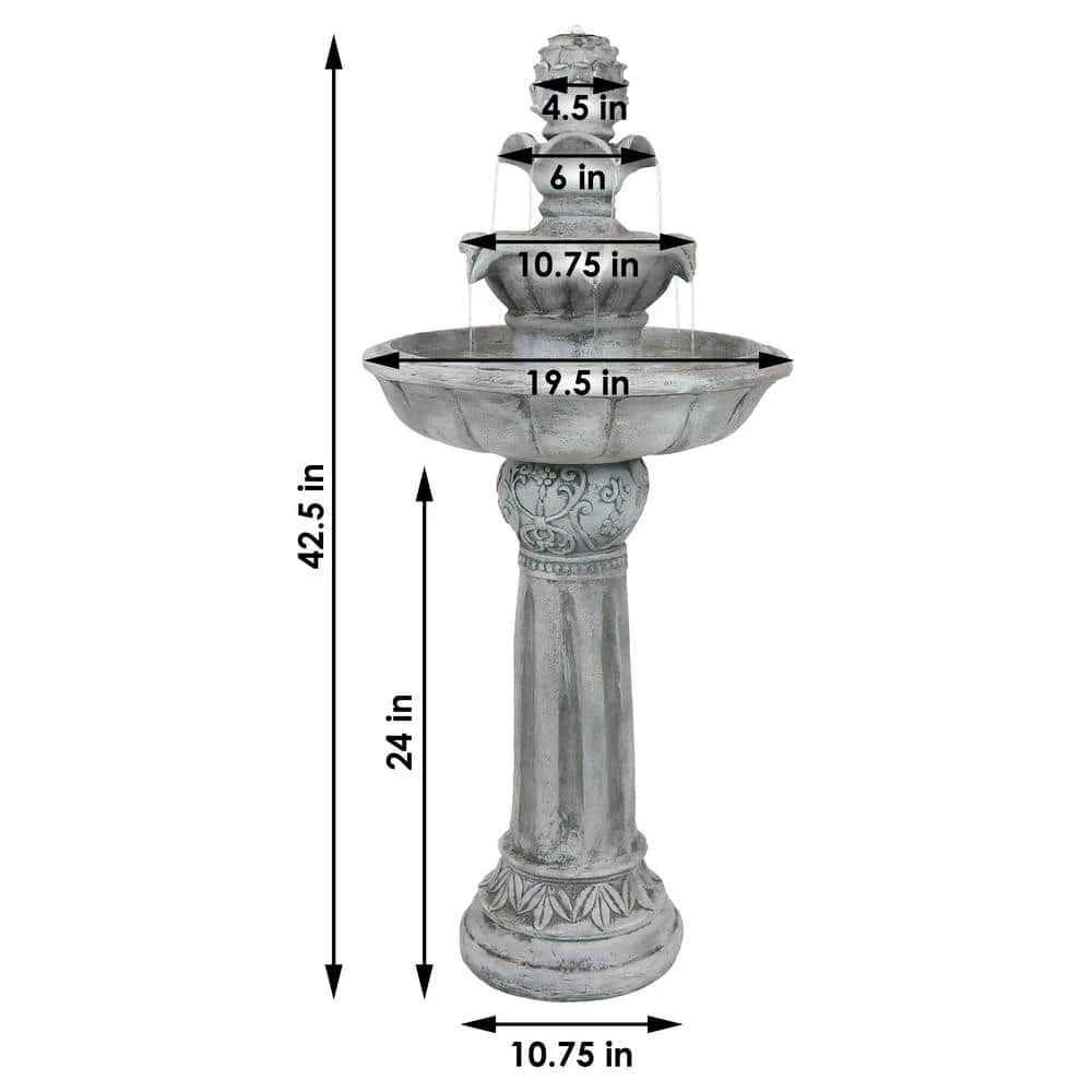 Sunnydaze Decor 42 in. White Ornate Elegance Tiered Outdoor Solar Water Fountain with Backup Battery and LED Light 2 Sunnydaze Decor 42 in. White Ornate Elegance Tiered Outdoor Solar Water Fountain with Backup Battery and LED Light - Image 2