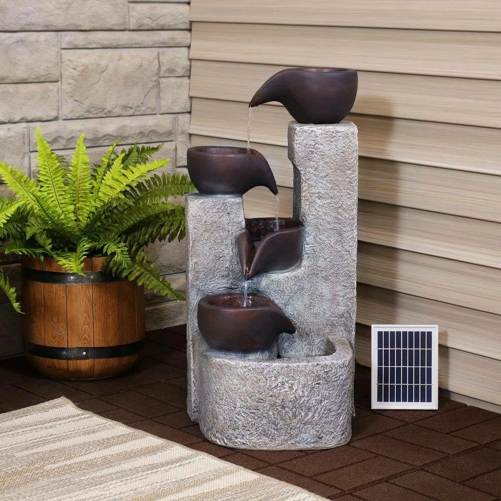 Sunnydaze Decor 29 in. Aged Tiered Vessels Solar Fountain with Battery Backup 8 Sunnydaze Decor 29 in. Aged Tiered Vessels Solar Fountain with Battery Backup - Image 8