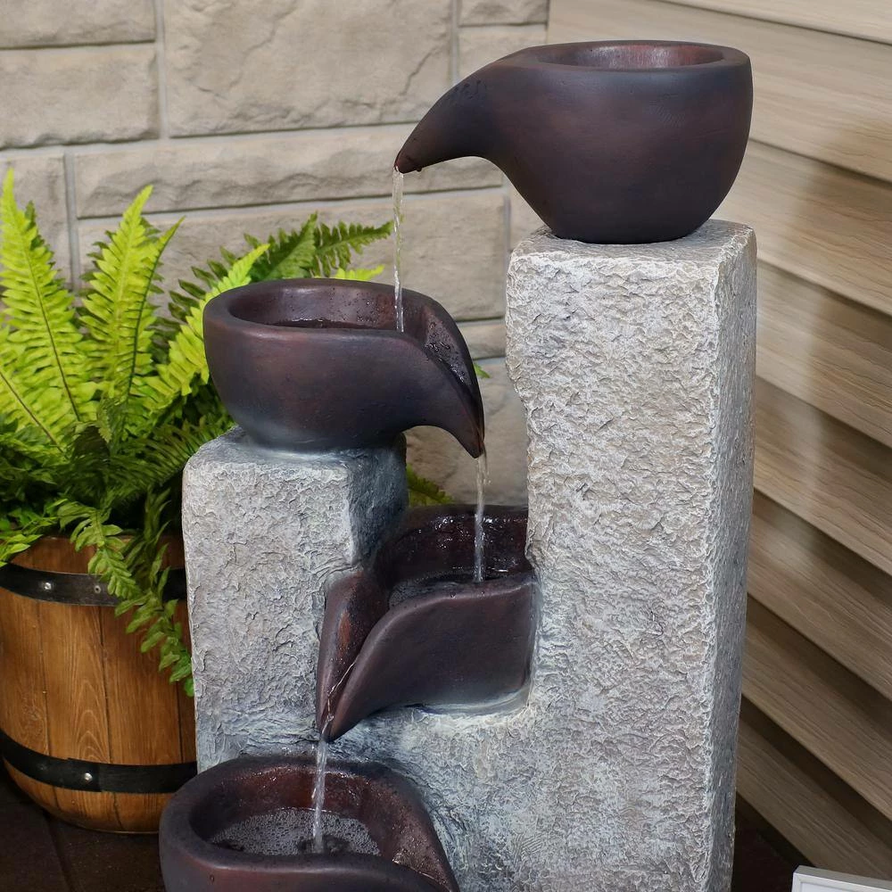 Sunnydaze Decor 29 in. Aged Tiered Vessels Solar Fountain with Battery Backup 3 Sunnydaze Decor 29 in. Aged Tiered Vessels Solar Fountain with Battery Backup - Image 3