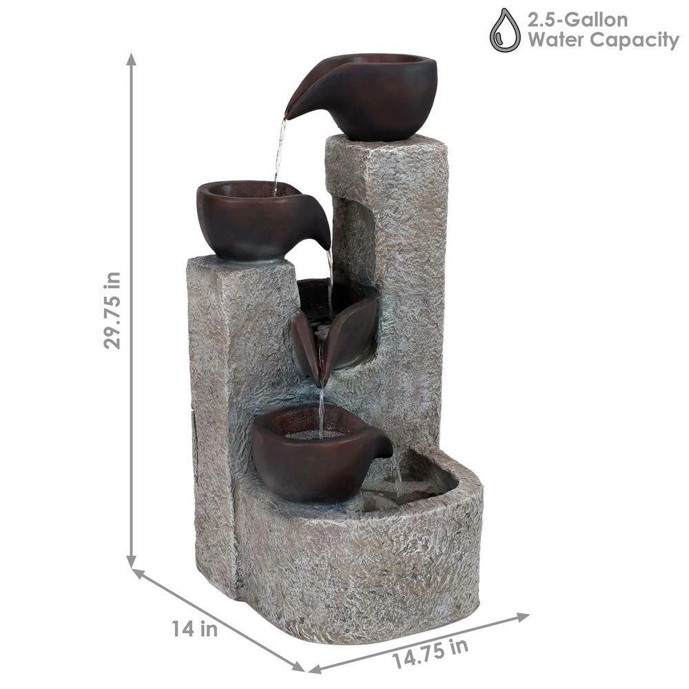 Sunnydaze Decor 29 in. Aged Tiered Vessels Solar Fountain with Battery Backup 2 Sunnydaze Decor 29 in. Aged Tiered Vessels Solar Fountain with Battery Backup - Image 2