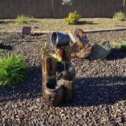 Sunnydaze Decor 30 in. Log and Buckets Solar with Battery Backup Cascading Water Fountain -Sunnydaze Decor Sales sunnydaze decor freestanding fountains sl 73716 1f 1000