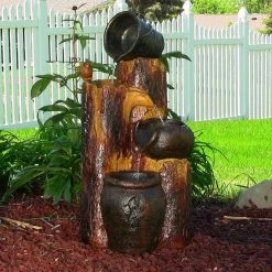 Sunnydaze Decor 30 in. Log and Buckets Solar with Battery Backup Cascading Water Fountain -Sunnydaze Decor Sales sunnydaze decor freestanding fountains sl 73716 31 1000