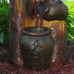 Sunnydaze Decor 30 in. Log and Buckets Solar with Battery Backup Cascading Water Fountain -Sunnydaze Decor Sales sunnydaze decor freestanding fountains sl 73716 4f 1000