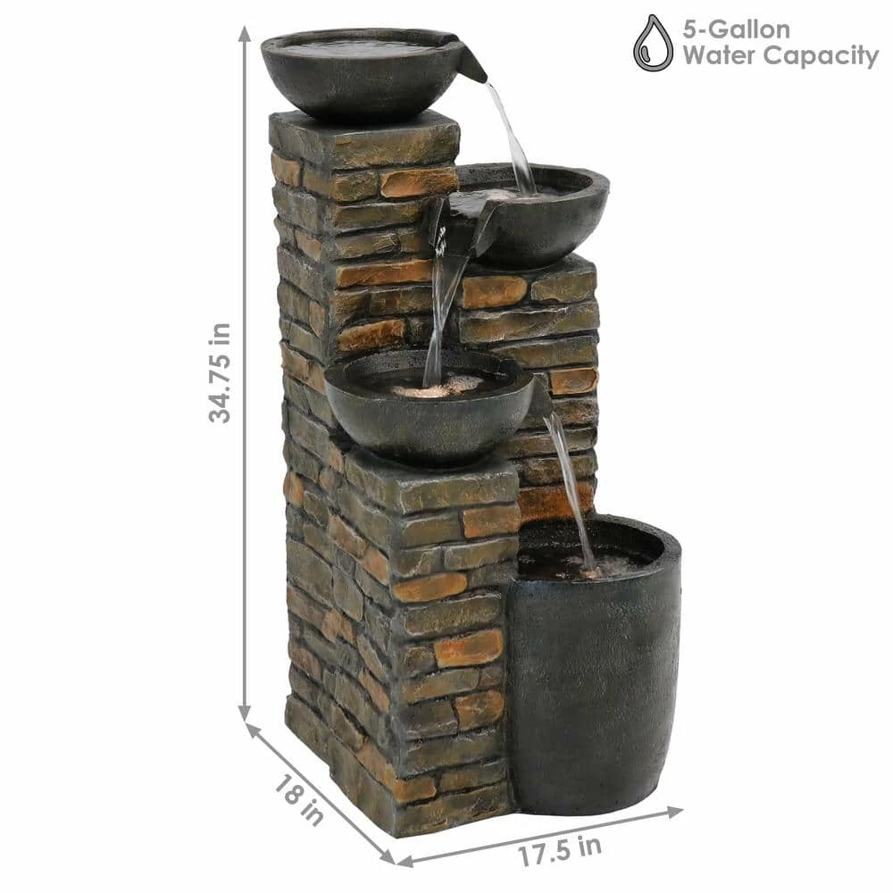 Sunnydaze Decor 34 in. Staggered Bowls Tiered Outdoor Water Fountain with LED Lights 4 Sunnydaze Decor 34 in. Staggered Bowls Tiered Outdoor Water Fountain with LED Lights - Image 4