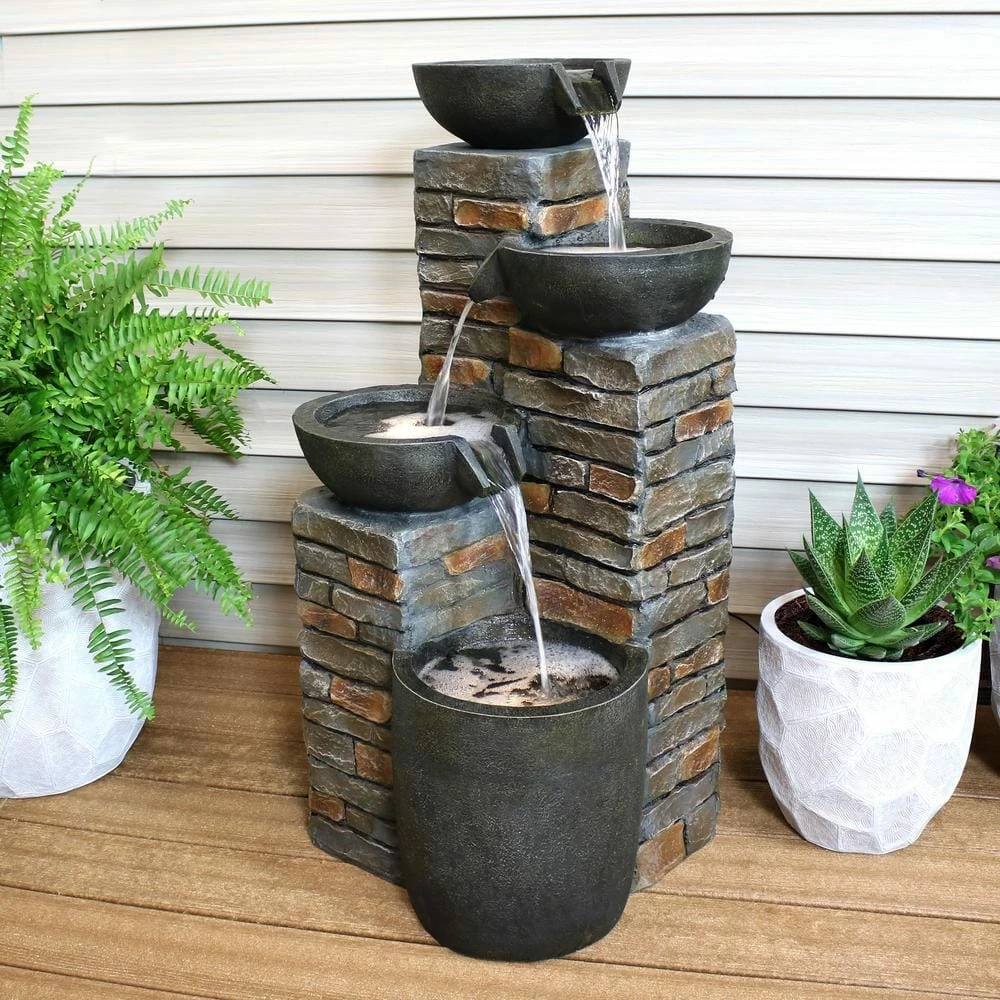 Sunnydaze Decor 34 in. Staggered Bowls Tiered Outdoor Water Fountain with LED Lights 8 Sunnydaze Decor 34 in. Staggered Bowls Tiered Outdoor Water Fountain with LED Lights - Image 8