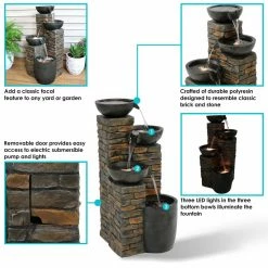 Sunnydaze Decor 34 in. Staggered Bowls Tiered Outdoor Water Fountain with LED Lights 10 Sunnydaze Decor 34 in. Staggered Bowls Tiered Outdoor Water Fountain with LED Lights -Sunnydaze Decor Sales sunnydaze decor freestanding fountains sss 244 4f 1000