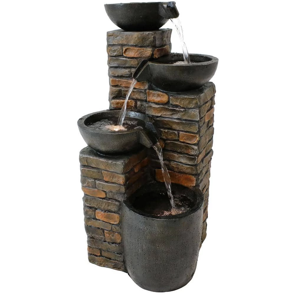 Sunnydaze Decor 34 in. Staggered Bowls Tiered Outdoor Water Fountain with LED Lights 1 Sunnydaze Decor 34 in. Staggered Bowls Tiered Outdoor Water Fountain with LED Lights