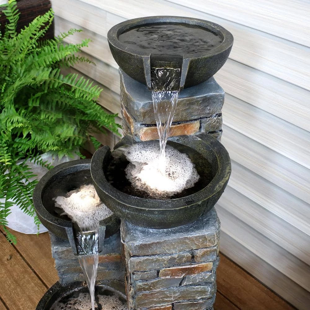 Sunnydaze Decor 34 in. Staggered Bowls Tiered Outdoor Water Fountain with LED Lights 2 Sunnydaze Decor 34 in. Staggered Bowls Tiered Outdoor Water Fountain with LED Lights - Image 2