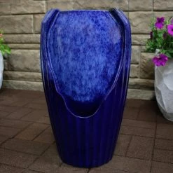 Sunnydaze Decor 22 in. Blue Ceramic Vase Outdoor Water Fountain with LED Lights -Sunnydaze Decor Sales sunnydaze decor freestanding fountains sss 313 4f 1000