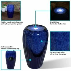 Sunnydaze Decor 22 in. Blue Ceramic Vase Outdoor Water Fountain with LED Lights -Sunnydaze Decor Sales sunnydaze decor freestanding fountains sss 313 76 1000