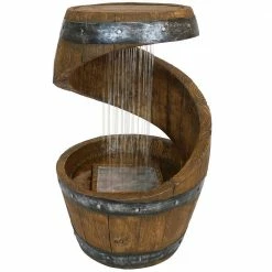 Sunnydaze Decor 25 in. Spiraling Barrel Outdoor Cascading Water Fountain with LED Lights