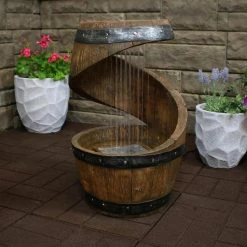 Sunnydaze Decor 25 in. Spiraling Barrel Outdoor Cascading Water Fountain with LED Lights -Sunnydaze Decor Sales sunnydaze decor freestanding fountains sss 320 c3 1000