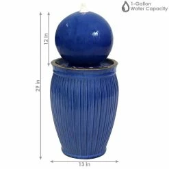 Sunnydaze Decor 29 in. Orb on Pedestal Ceramic Outdoor Fountain with LED Light -Sunnydaze Decor Sales sunnydaze decor freestanding fountains sss 596 fa 1000