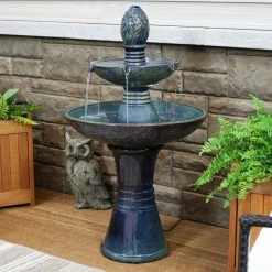 Sunnydaze Decor 38 in. Double Tier Outdoor Ceramic Water Fountain with LED Lights -Sunnydaze Decor Sales sunnydaze decor freestanding fountains sss 602 31 1000