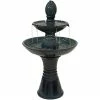 Sunnydaze Decor 38 in. Double Tier Outdoor Ceramic Water Fountain with LED Lights