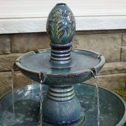 Sunnydaze Decor 38 in. Double Tier Outdoor Ceramic Water Fountain with LED Lights -Sunnydaze Decor Sales sunnydaze decor freestanding fountains sss 602 76 1000