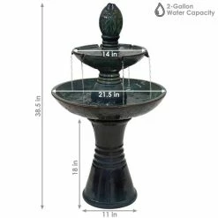 Sunnydaze Decor 38 in. Double Tier Outdoor Ceramic Water Fountain with LED Lights -Sunnydaze Decor Sales sunnydaze decor freestanding fountains sss 602 c3 1000