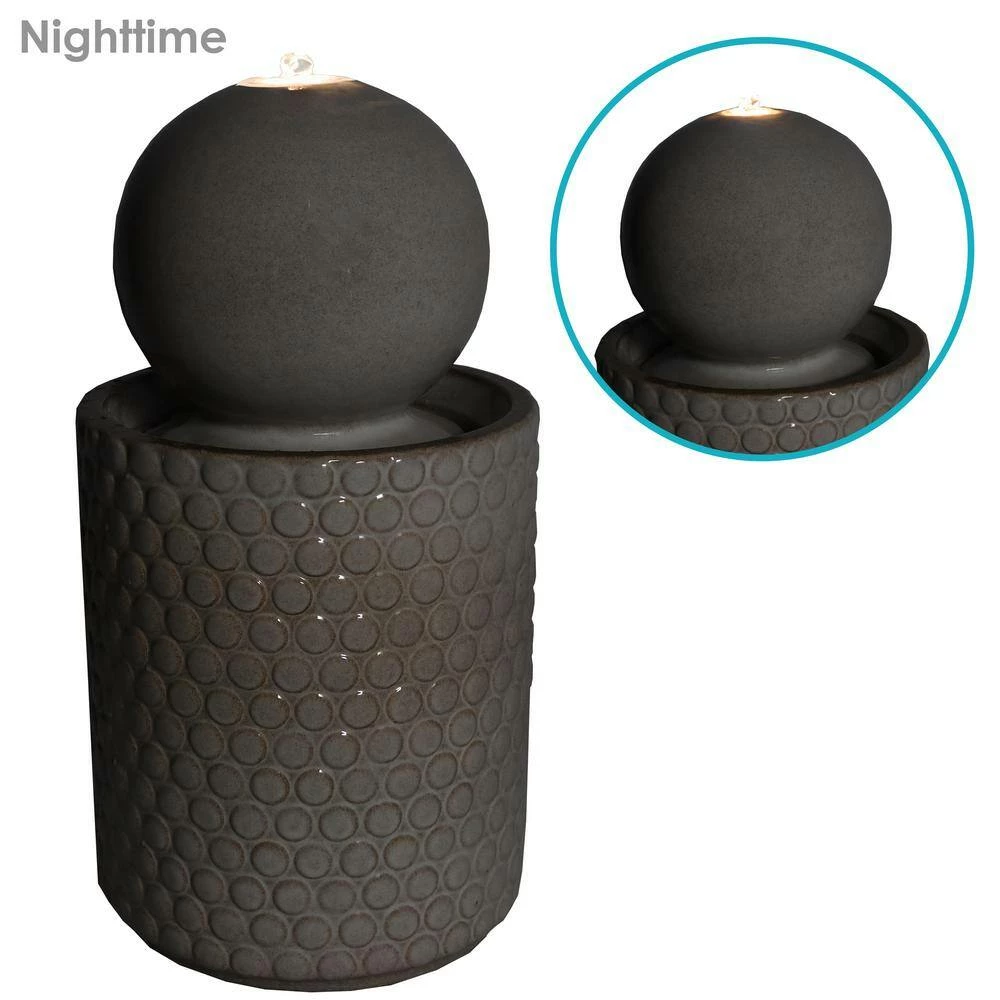 Sunnydaze Decor Modern Orb on Circle-Pattern Base Ceramic Outdoor Cascading Fountain with LEDs 4 Sunnydaze Decor Modern Orb on Circle-Pattern Base Ceramic Outdoor Cascading Fountain with LEDs - Image 4