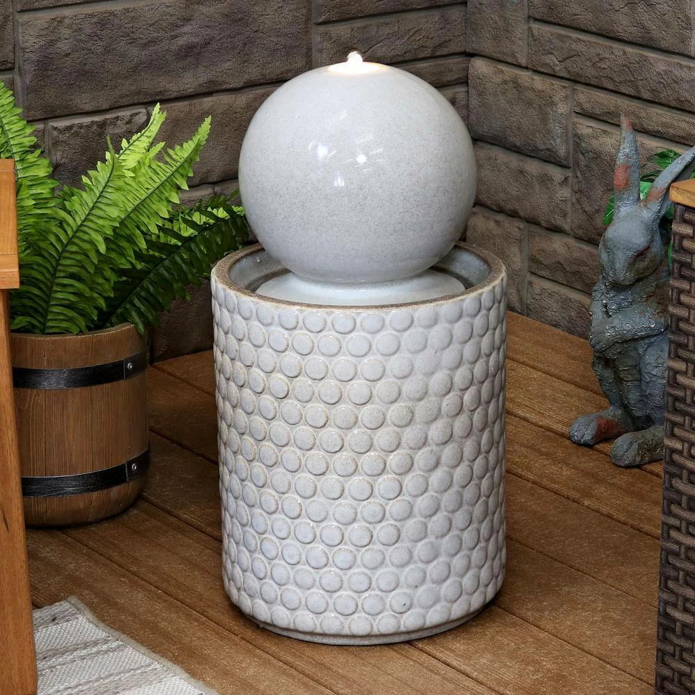 Sunnydaze Decor Modern Orb on Circle-Pattern Base Ceramic Outdoor Cascading Fountain with LEDs 8 Sunnydaze Decor Modern Orb on Circle-Pattern Base Ceramic Outdoor Cascading Fountain with LEDs - Image 8