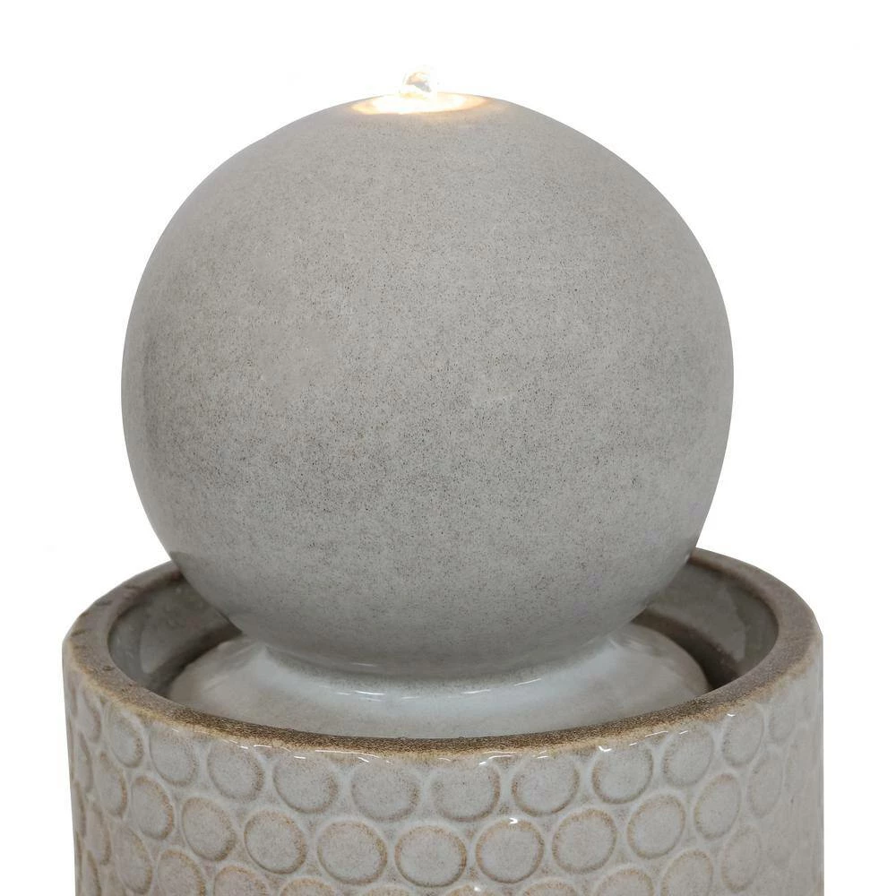 Sunnydaze Decor Modern Orb on Circle-Pattern Base Ceramic Outdoor Cascading Fountain with LEDs 2 Sunnydaze Decor Modern Orb on Circle-Pattern Base Ceramic Outdoor Cascading Fountain with LEDs - Image 2