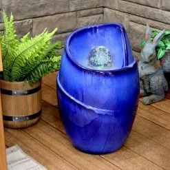 Sunnydaze Decor 20.75 in. Abstract Ceramic Outdoor Cascade Wave Water Fountain with LED Lights -Sunnydaze Decor Sales sunnydaze decor freestanding fountains sss 741 31 1000