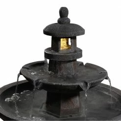 Sunnydaze Decor 39 in. 2-Tiered Pagoda Outdoor Water Fountain with LED Light -Sunnydaze Decor Sales sunnydaze decor freestanding fountains wnc 321 1f 1000