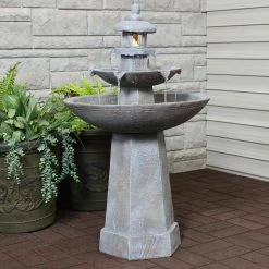 Sunnydaze Decor 39 in. 2-Tiered Pagoda Outdoor Water Fountain with LED Light -Sunnydaze Decor Sales sunnydaze decor freestanding fountains wnc 321 31 1000