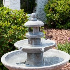 Sunnydaze Decor 39 in. 2-Tiered Pagoda Outdoor Water Fountain with LED Light -Sunnydaze Decor Sales sunnydaze decor freestanding fountains wnc 321 4f 1000