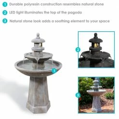 Sunnydaze Decor 39 in. 2-Tiered Pagoda Outdoor Water Fountain with LED Light -Sunnydaze Decor Sales sunnydaze decor freestanding fountains wnc 321 76 1000