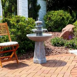 Sunnydaze Decor 39 in. 2-Tiered Pagoda Outdoor Water Fountain with LED Light -Sunnydaze Decor Sales sunnydaze decor freestanding fountains wnc 321 fa 1000